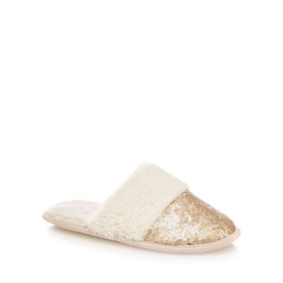 Lounge & Sleep Gold sequin embellished mule slippers